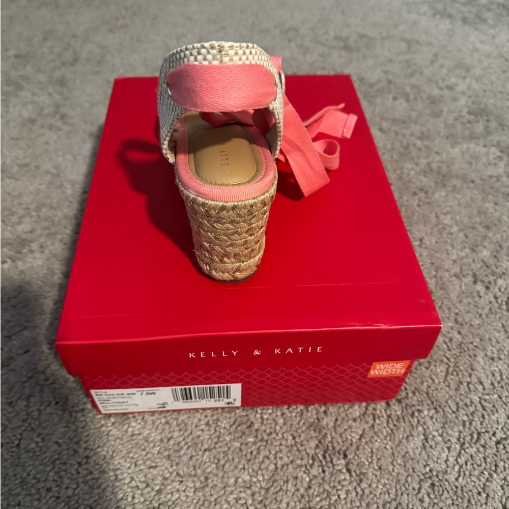 Kelly & Katie Pink Floral Espadrille Wedges with Ankle Ties - Picture 3 of 6